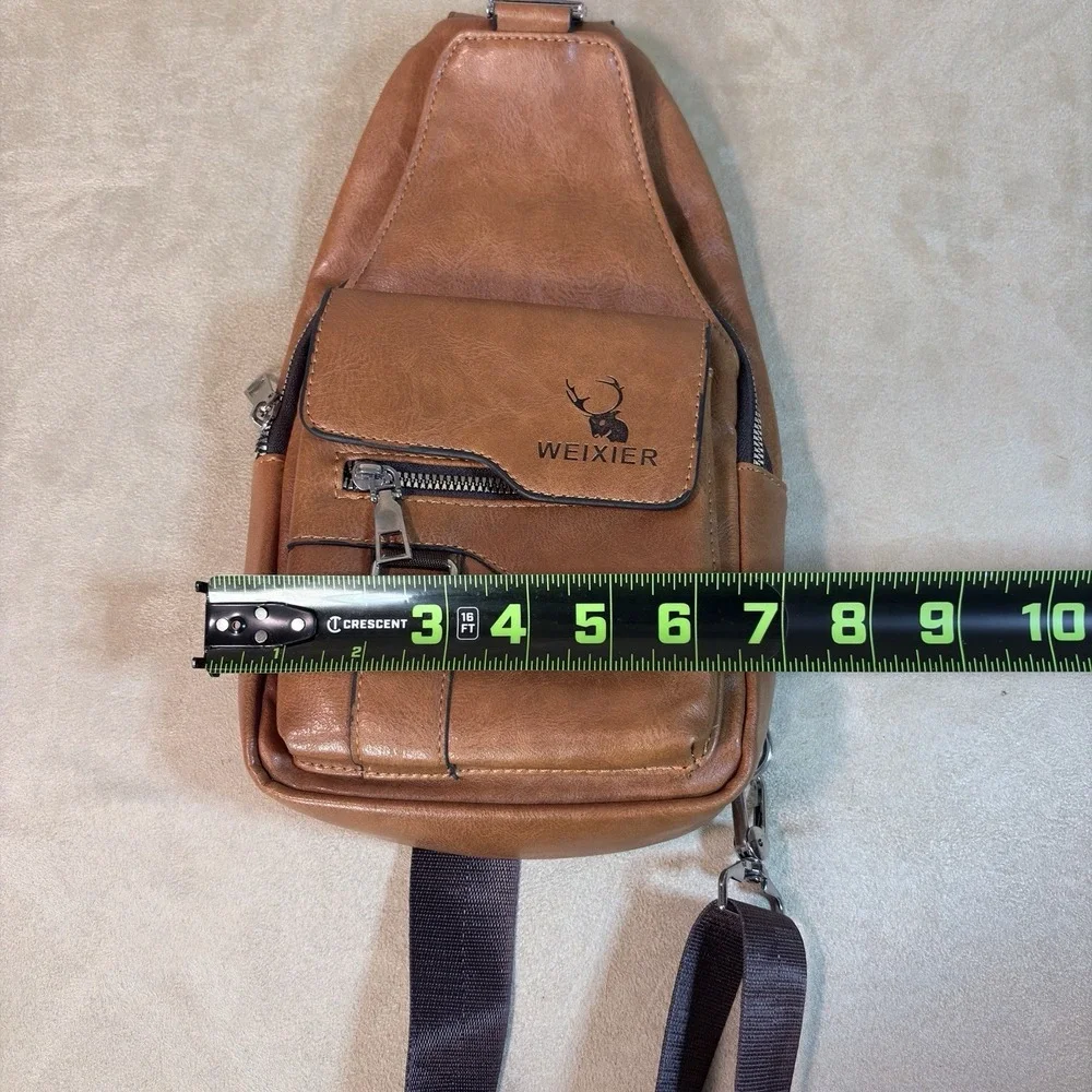 Crossbody Sling Chest Bag, Adj Strap, Zip/Magnetic Front Pocket WEIXIER Brown